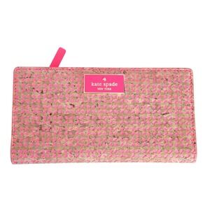 Kate Spade Arbor Way Lacey Zip Wallet Natural GERANIUM Pink Cork clutch wristlet